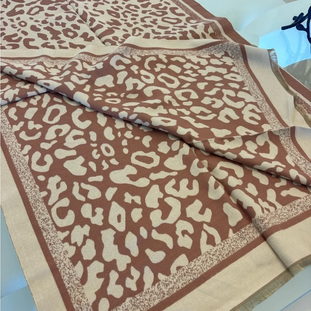 Cashmere Animal Print Scarf in Brown and Cream